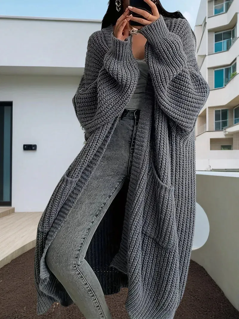 Aiertu Women Pockets Sweater Cardigan Kintted Jacket Spring Autumn Crochet Loose Long Winter Maxi Warm Jumper Coat Cardigans