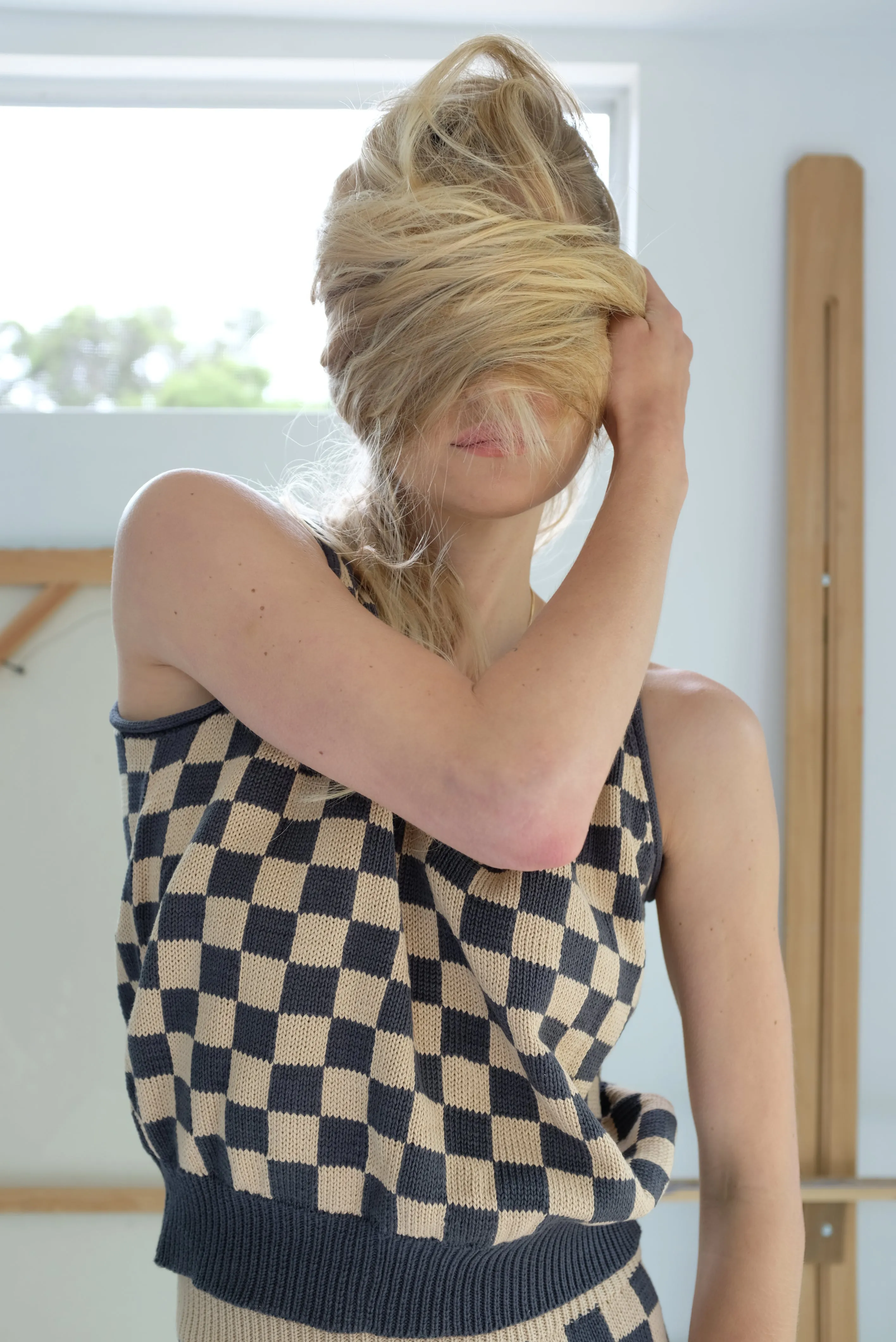 Beklina Knit Check Tank Charcoal