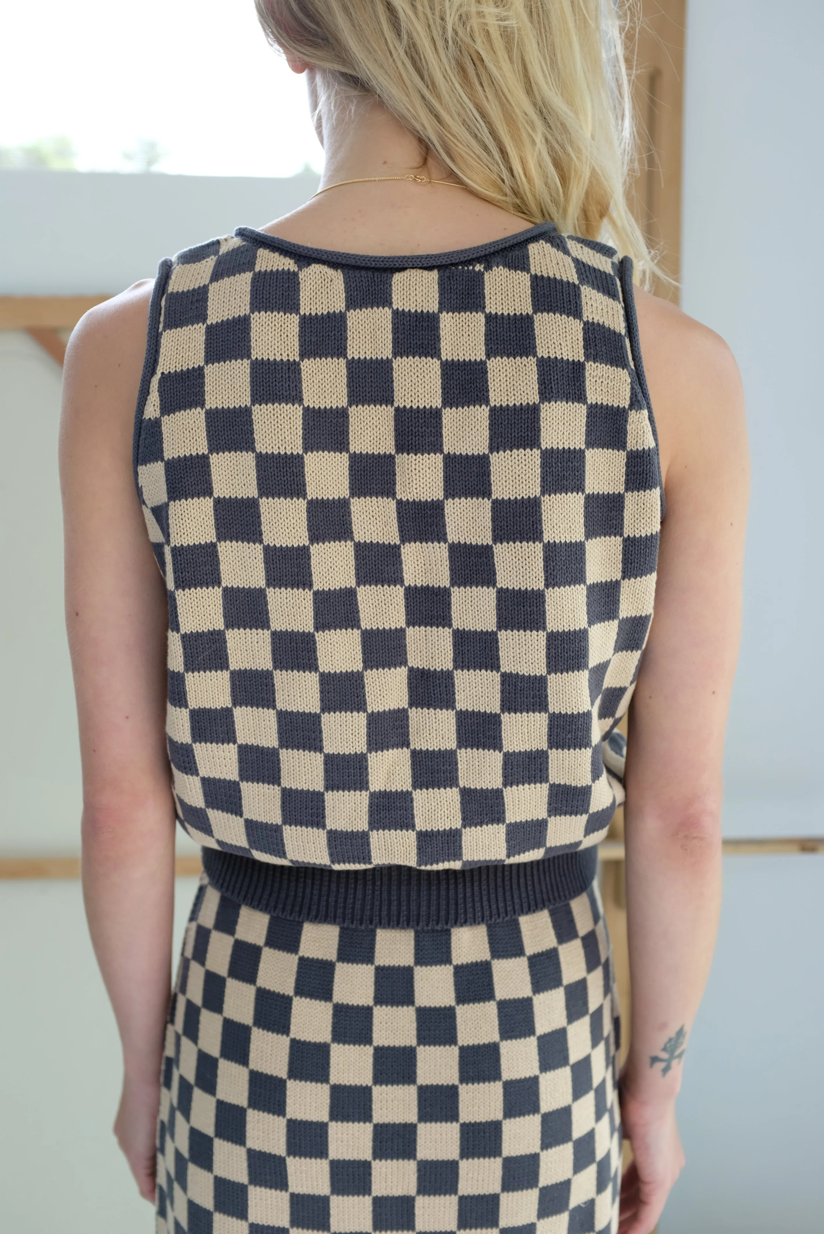 Beklina Knit Check Tank Charcoal