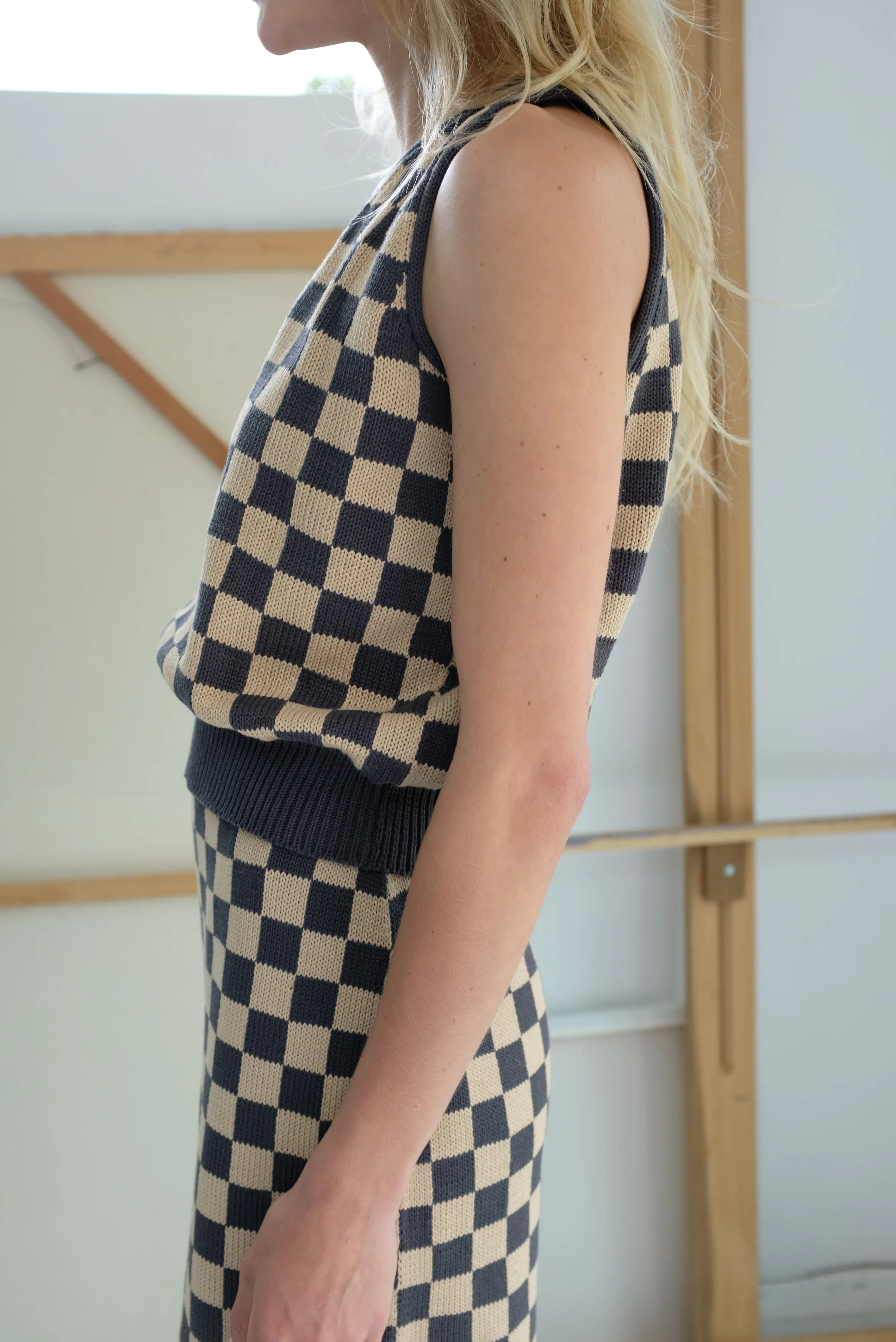 Beklina Knit Check Tank Charcoal