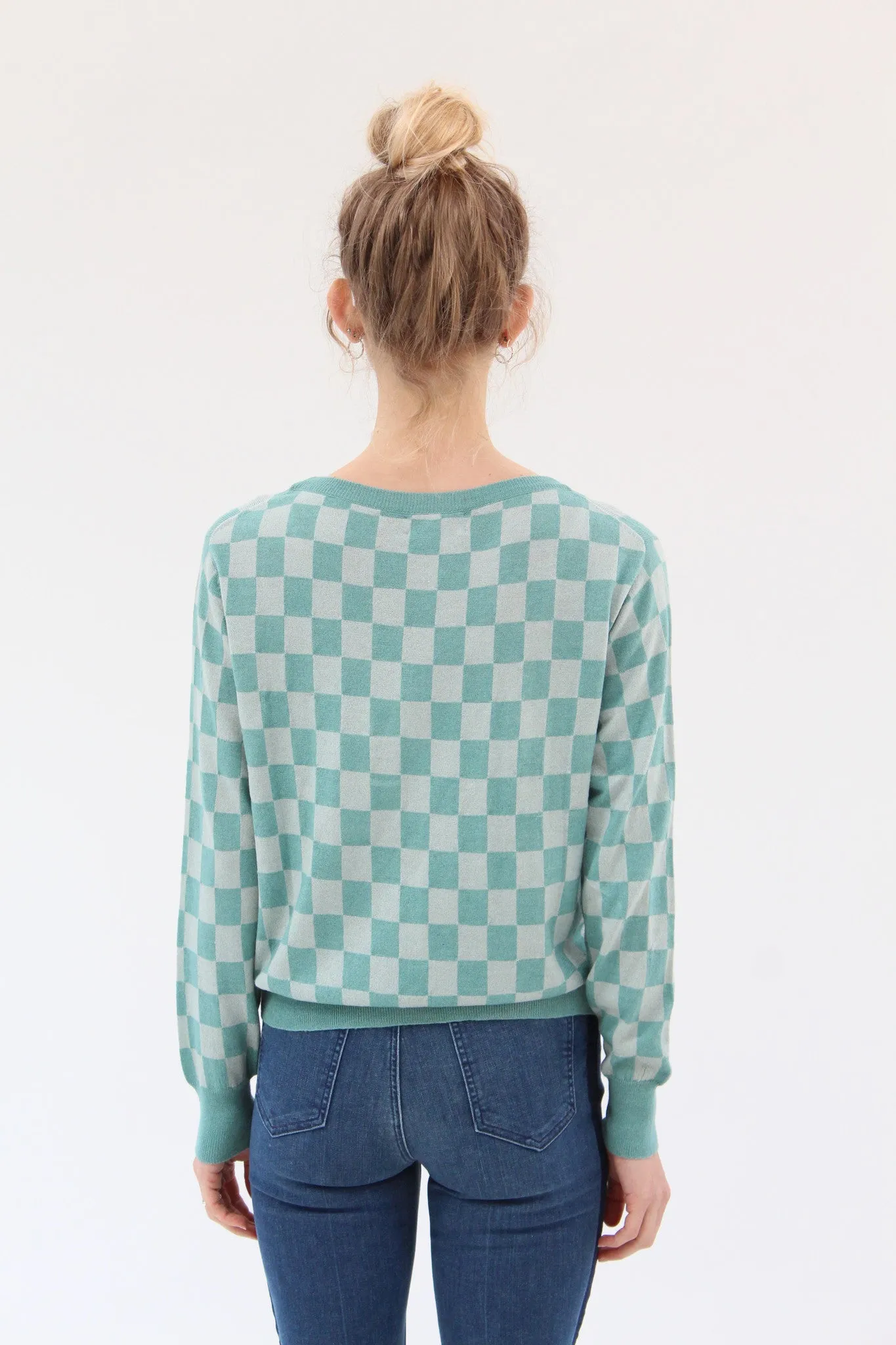 Beklina L/S Sleeve Knit Top Check Aqua