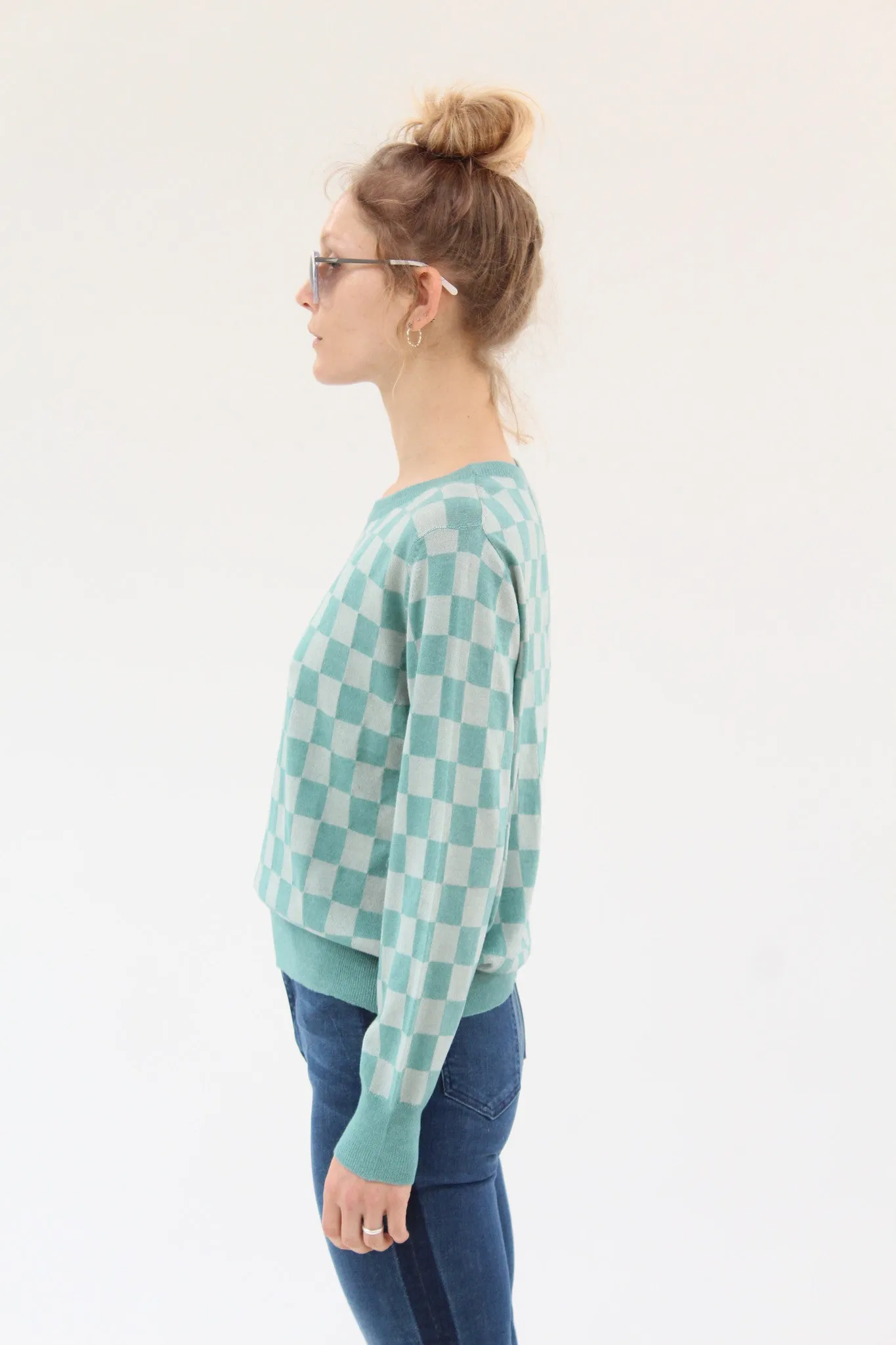 Beklina L/S Sleeve Knit Top Check Aqua