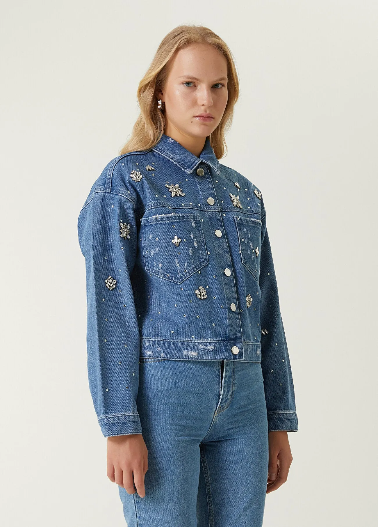 Beymen Club Stone Embroidered Denim Jacket Blue