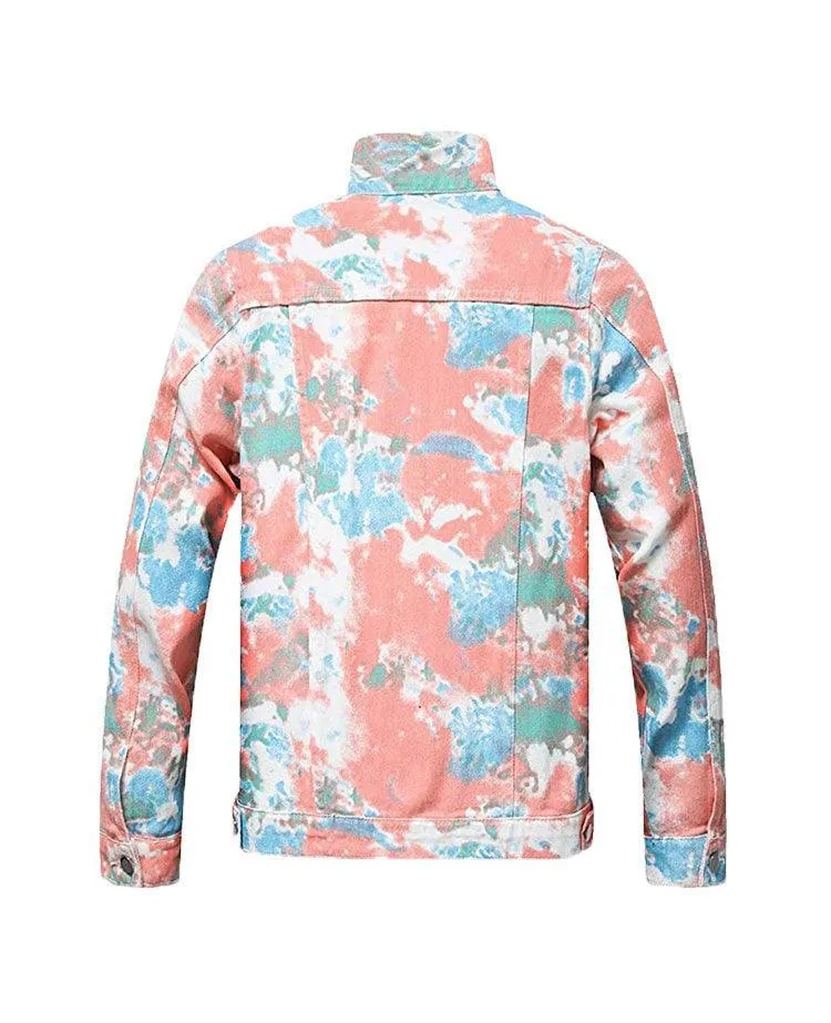 Blank Distressed Floral Tie Dye Denim Jacket