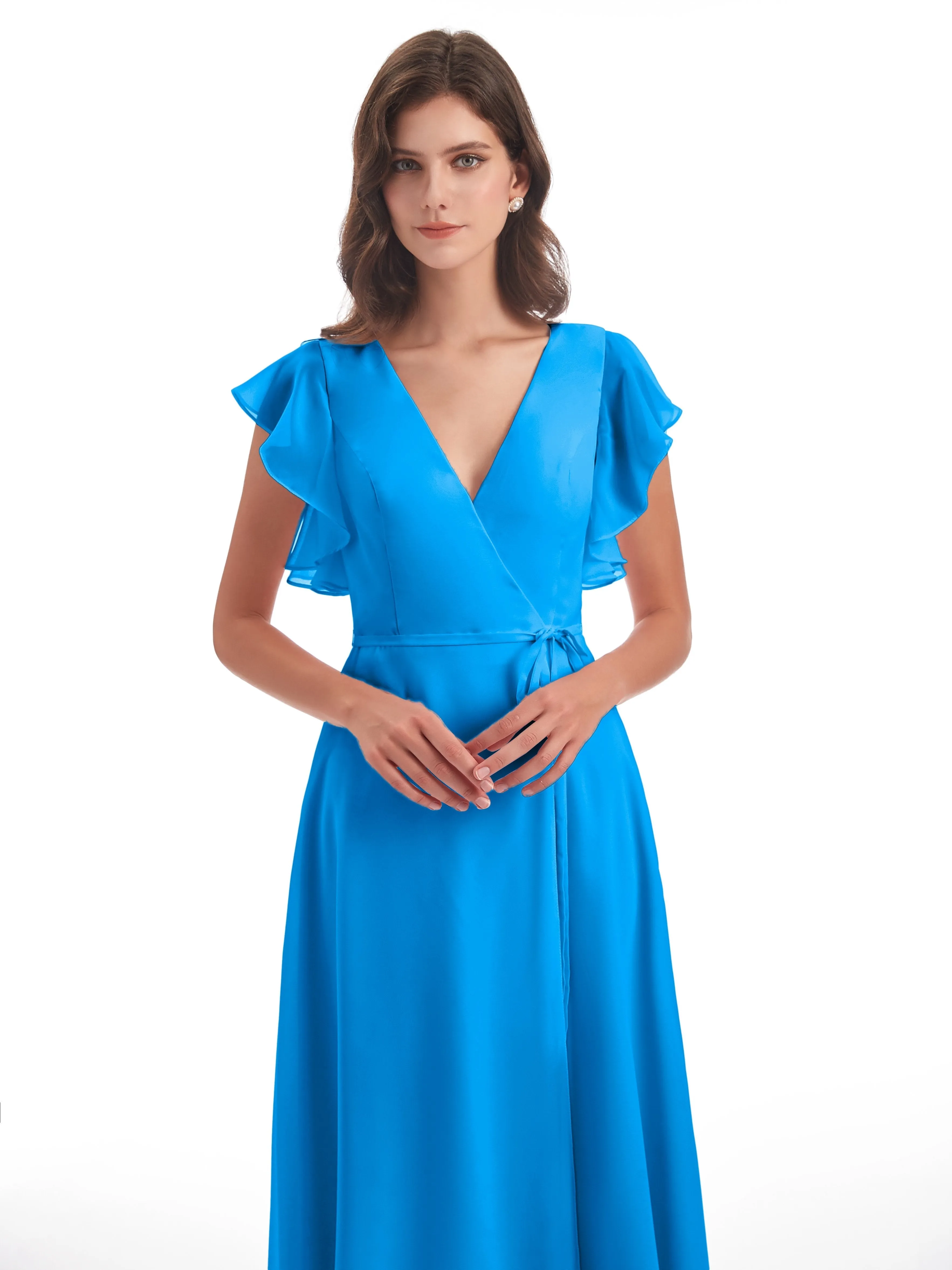 Blue Ocean Bridesmaid Dress Hope Charming V Neck Long Chiffon Bridesmaid Dresses