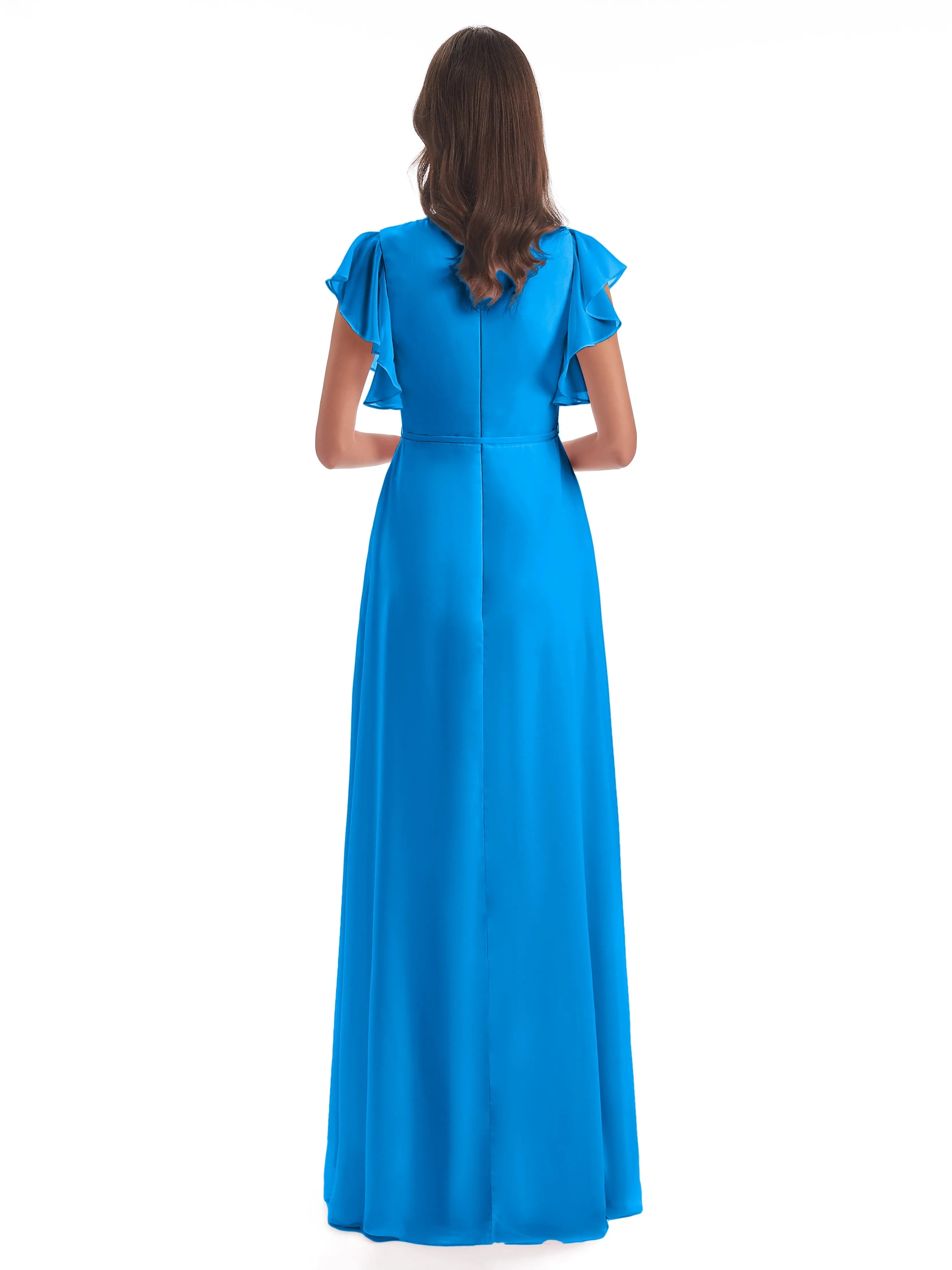 Blue Ocean Bridesmaid Dress Hope Charming V Neck Long Chiffon Bridesmaid Dresses