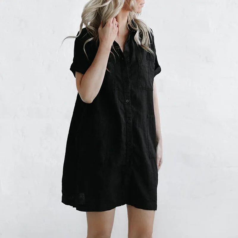 Casual Linen Pockets Mini Dress