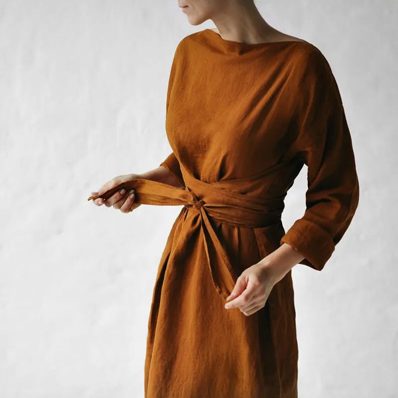 Casual one-neck long-sleeved belt Tunic