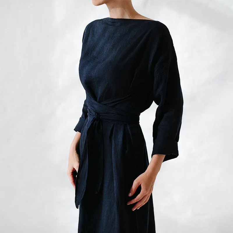 Casual one-neck long-sleeved belt Tunic