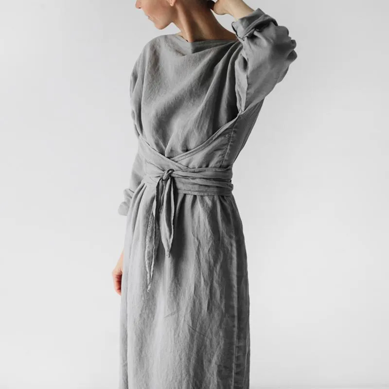 Casual one-neck long-sleeved belt Tunic