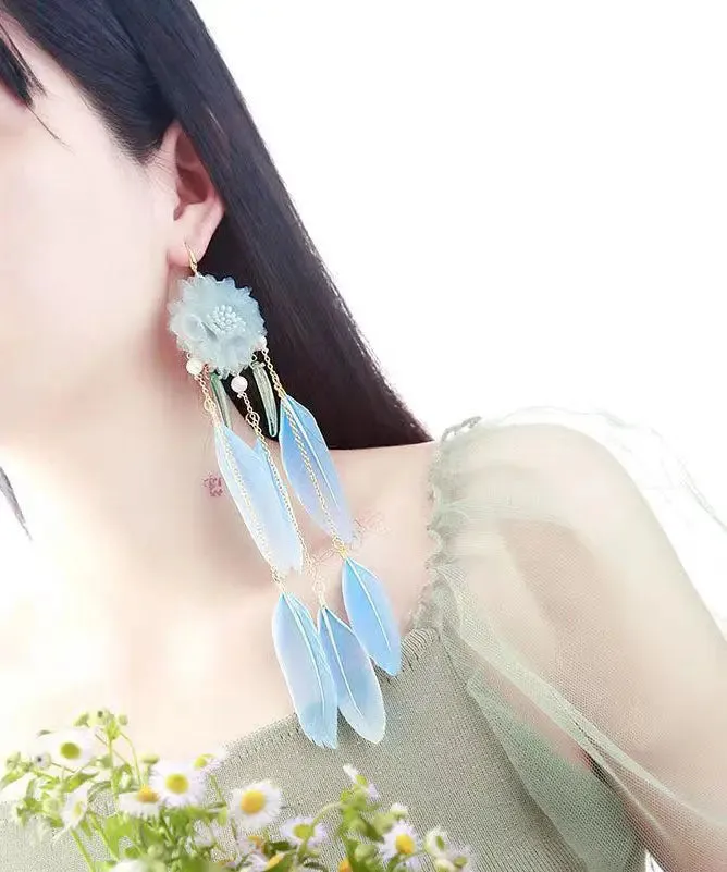 Chic Purple Hand Woven Feather Tassel Drop Earrings LY8992