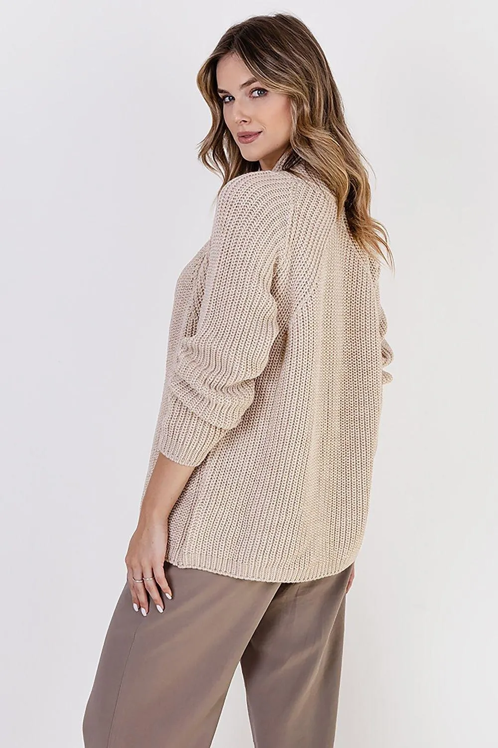 Chic Ribbed Stand-Up Collar Cardigan by MKM