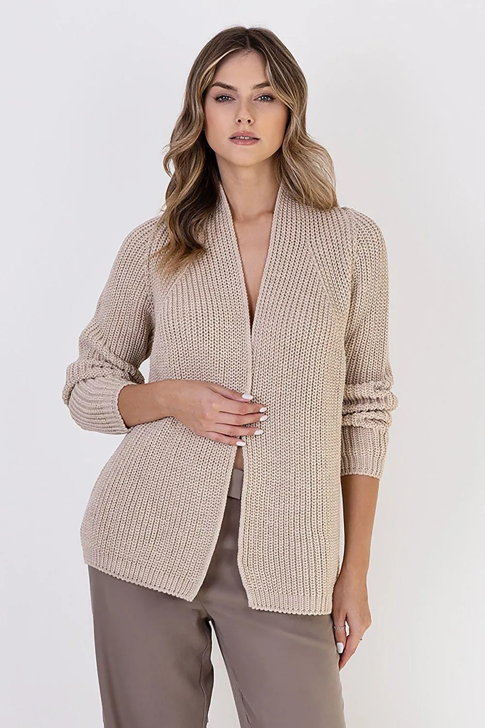 Chic Ribbed Stand-Up Collar Cardigan by MKM