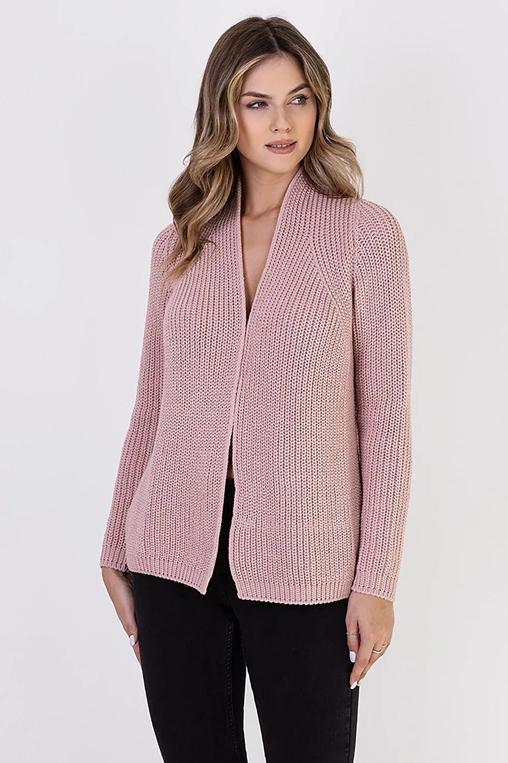 Chic Ribbed Stand-Up Collar Cardigan by MKM