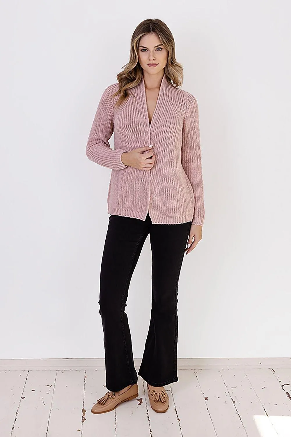 Chic Ribbed Stand-Up Collar Cardigan by MKM