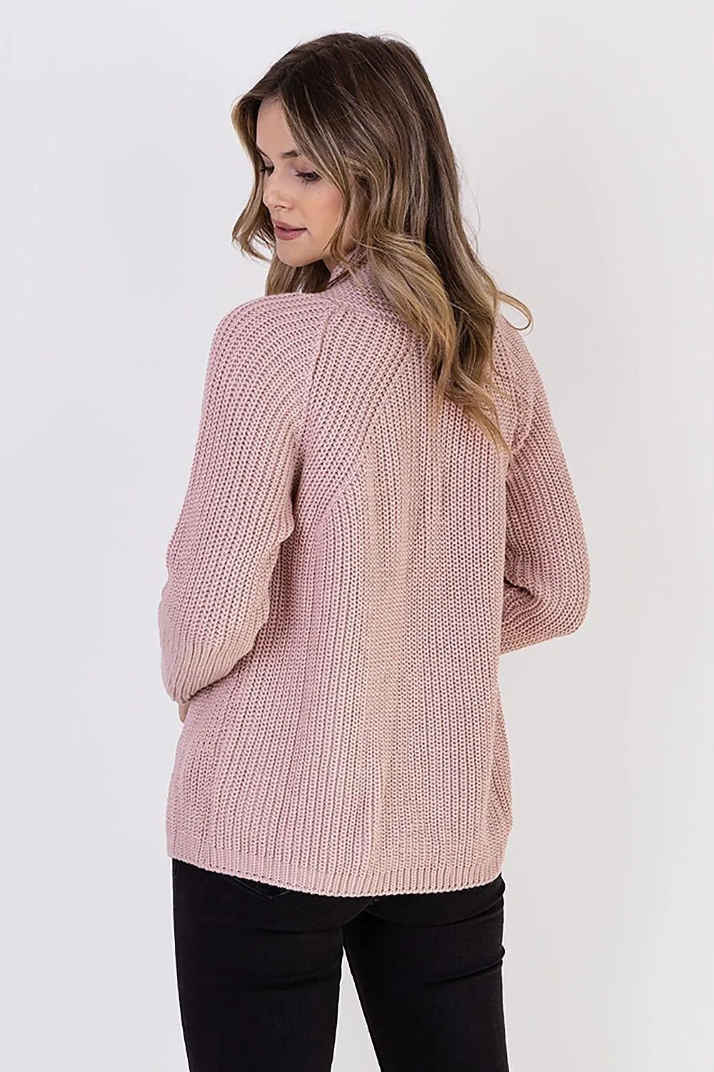 Chic Ribbed Stand-Up Collar Cardigan by MKM