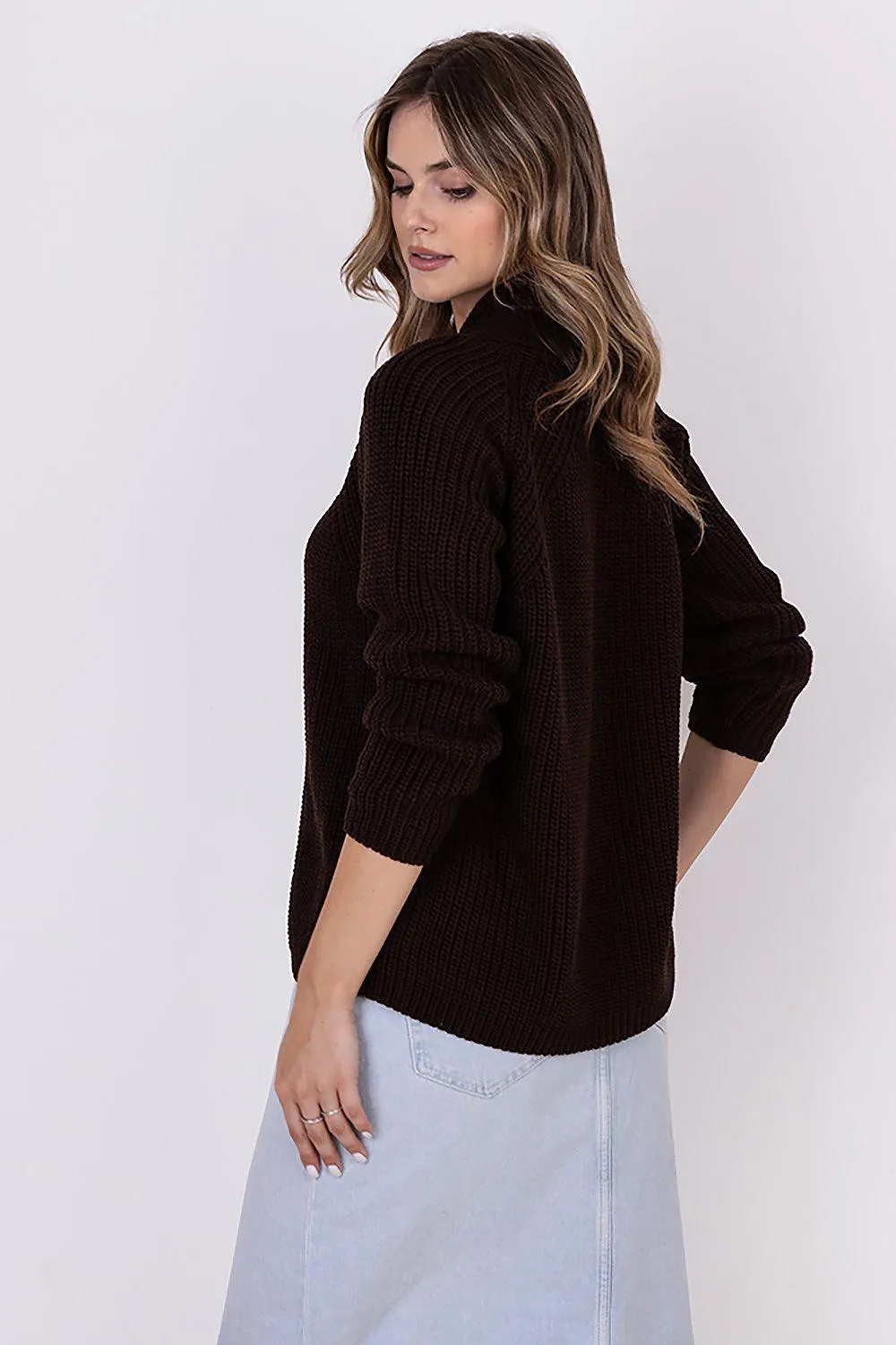 Chic Ribbed Stand-Up Collar Cardigan by MKM