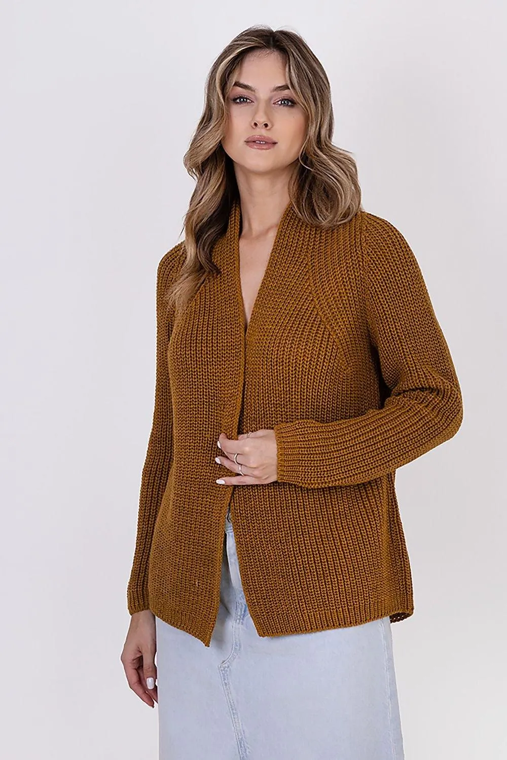 Chic Ribbed Stand-Up Collar Cardigan by MKM