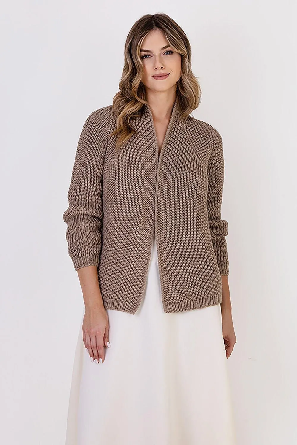 Chic Ribbed Stand-Up Collar Cardigan by MKM