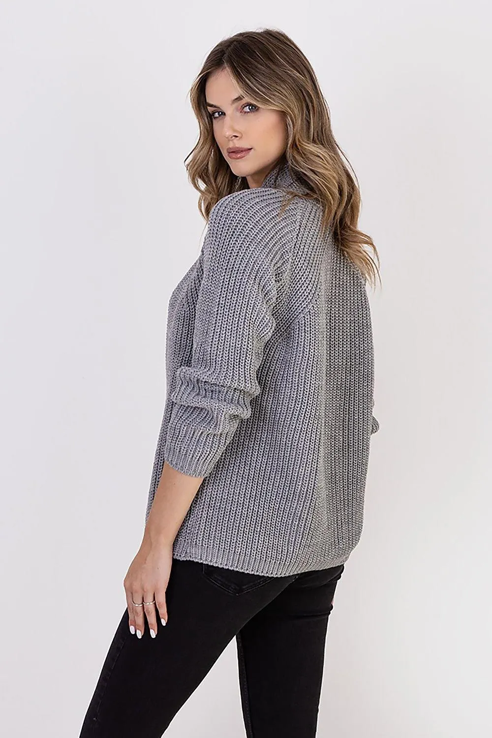 Chic Ribbed Stand-Up Collar Cardigan by MKM