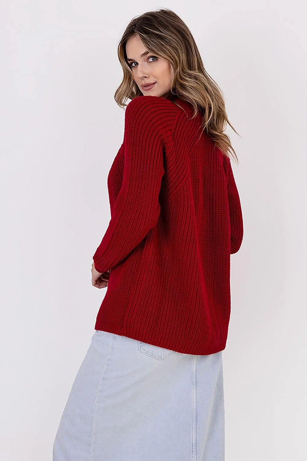 Chic Ribbed Stand-Up Collar Cardigan by MKM