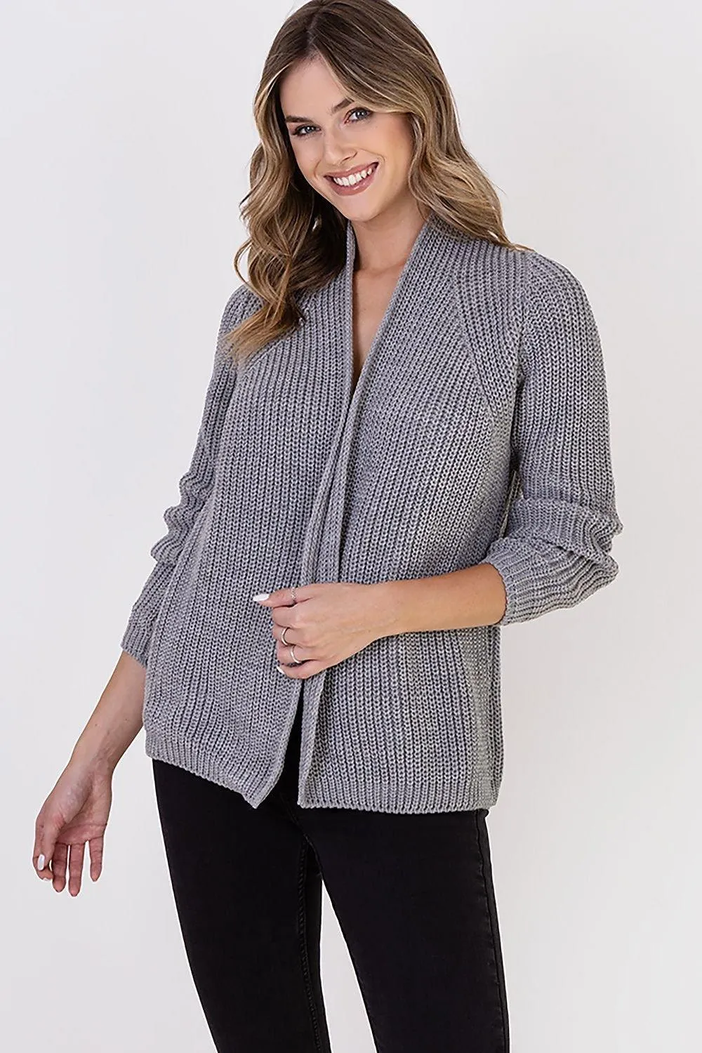 Chic Ribbed Stand-Up Collar Cardigan by MKM