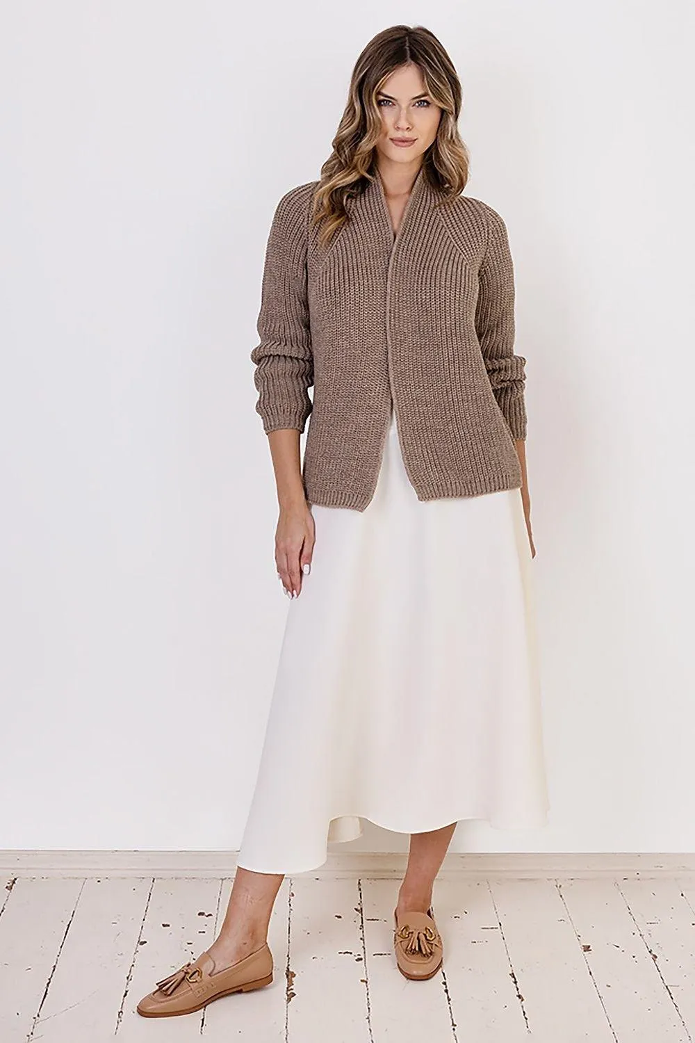 Chic Ribbed Stand-Up Collar Cardigan by MKM