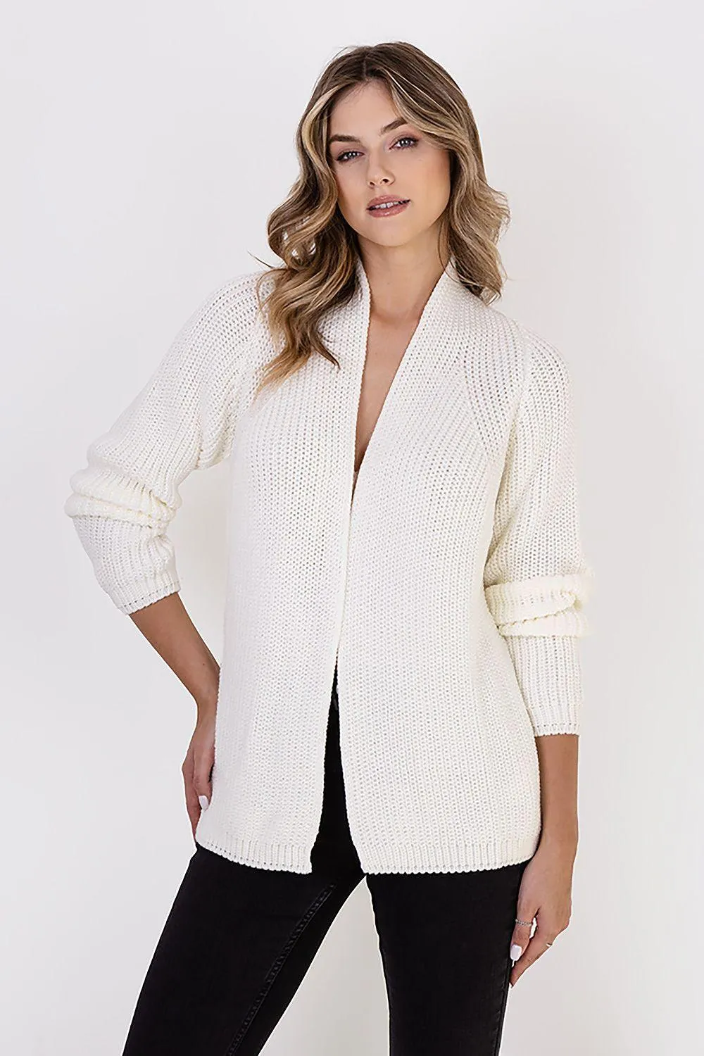 Chic Ribbed Stand-Up Collar Cardigan by MKM