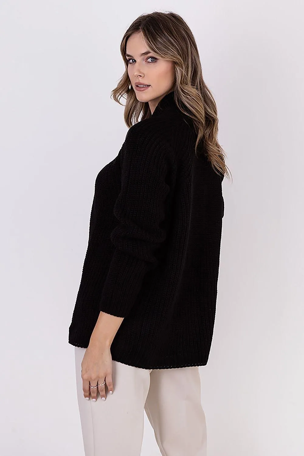 Chic Ribbed Stand-Up Collar Cardigan by MKM