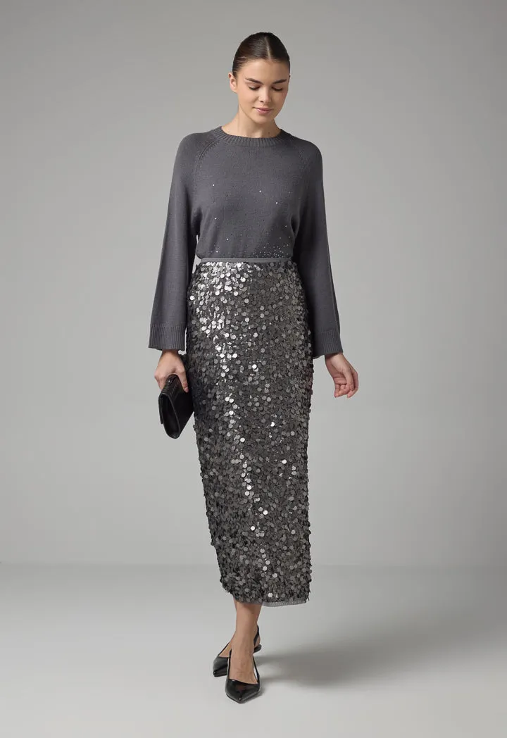 Choice Solid Tulle Sequin Skirt Grey