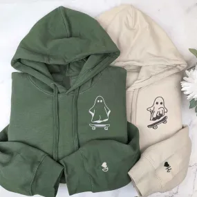 Custom Embroidered Skating Ghost Couple Hoodies | Matching Halloween Sweatshirts For Couples