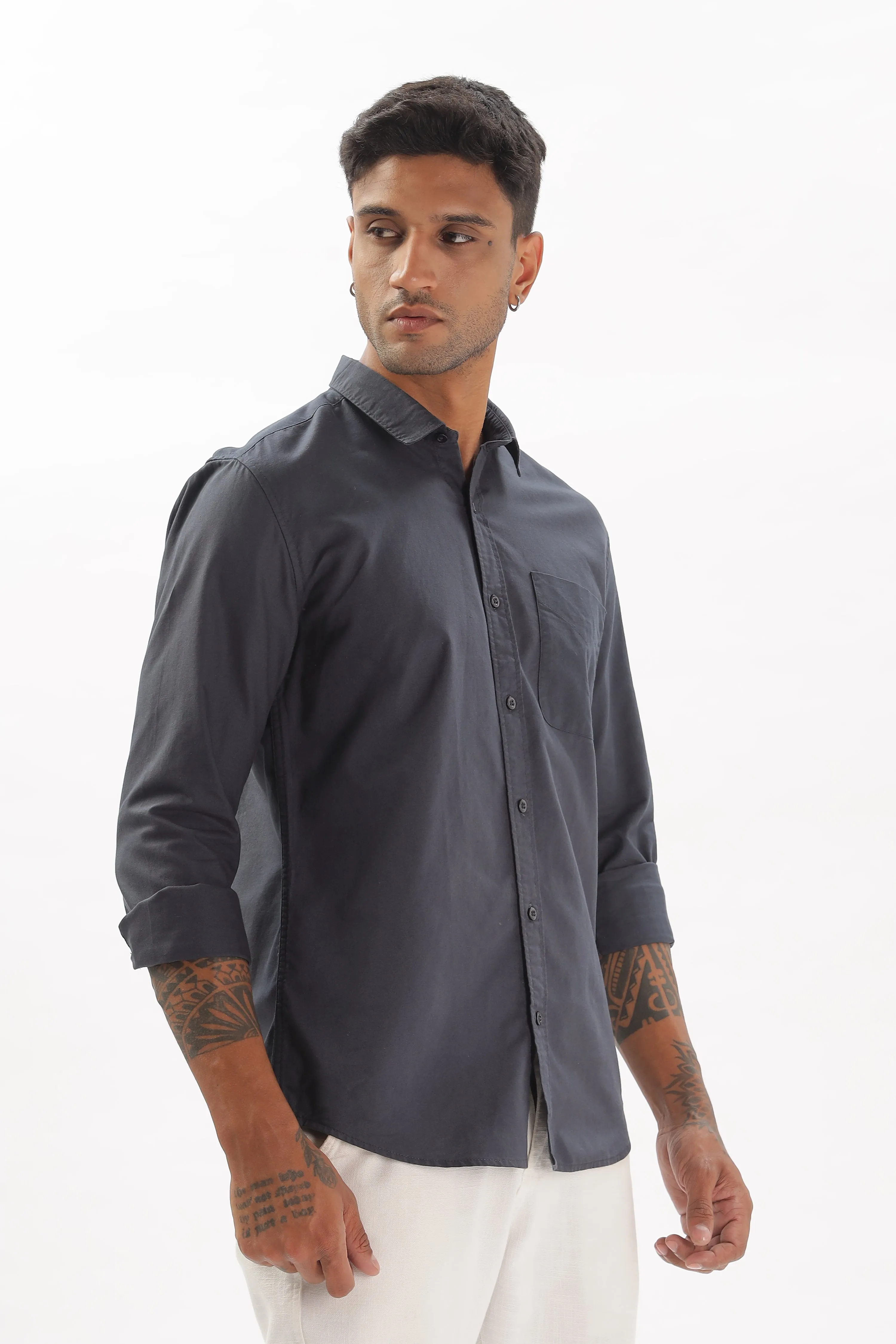 Dark Gray Regular Fit Plain Full Sleeve Shirt