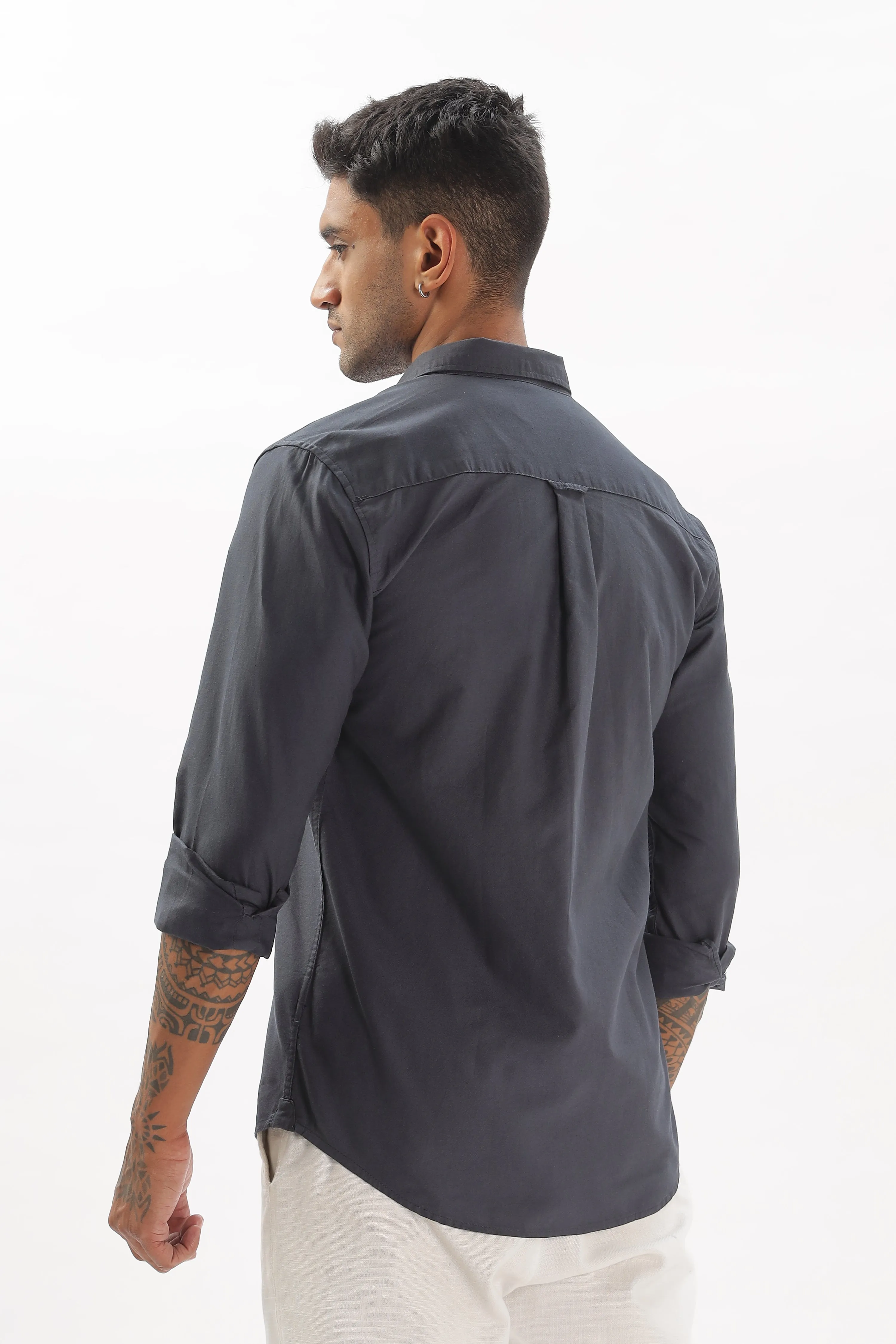 Dark Gray Regular Fit Plain Full Sleeve Shirt