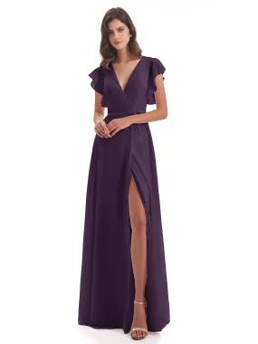 Dark Plum Bridesmaid Dresses Hope Charming V Neck Long Chiffon Bridesmaid Dresses