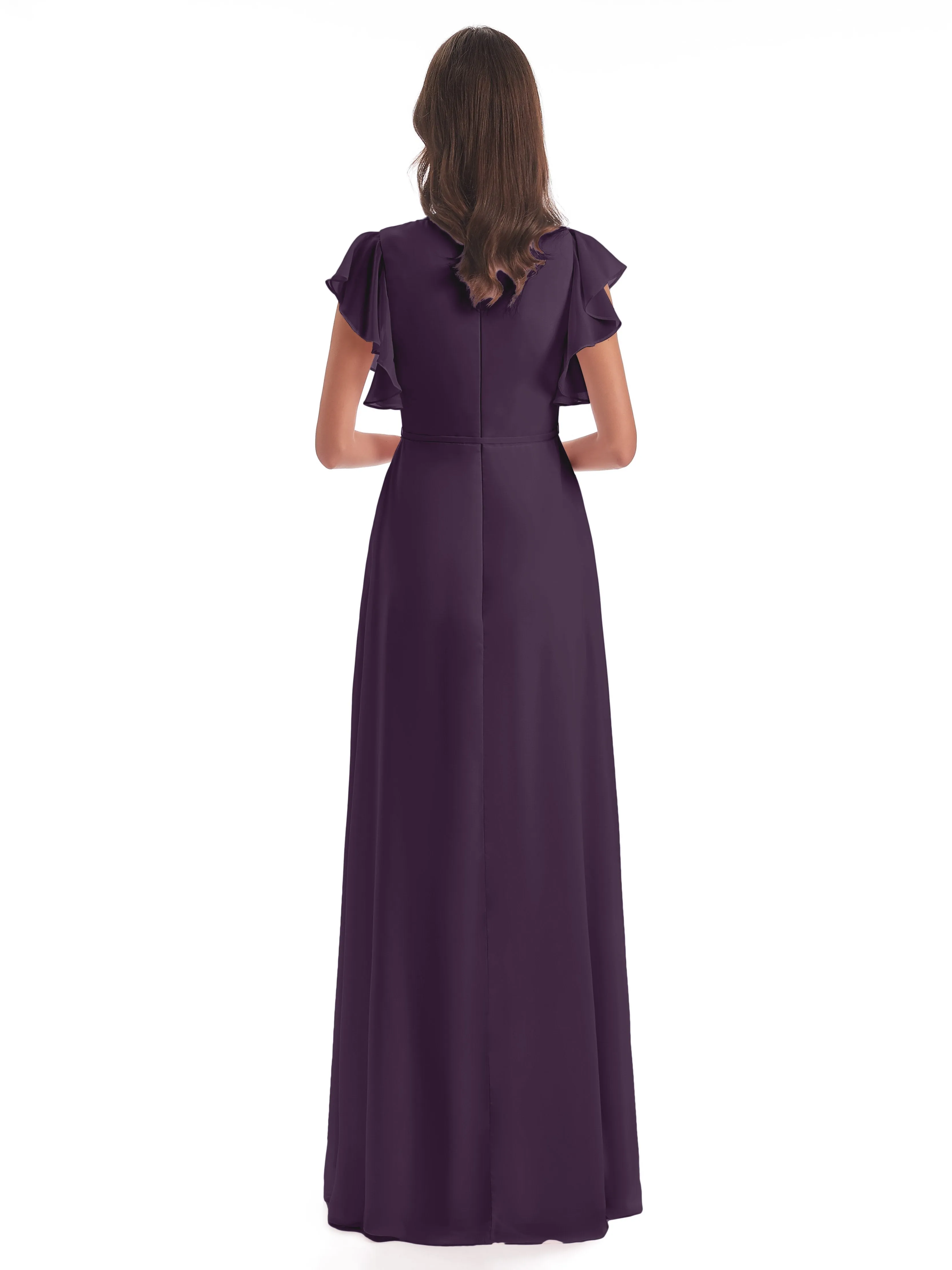 Dark Plum Bridesmaid Dresses Hope Charming V Neck Long Chiffon Bridesmaid Dresses