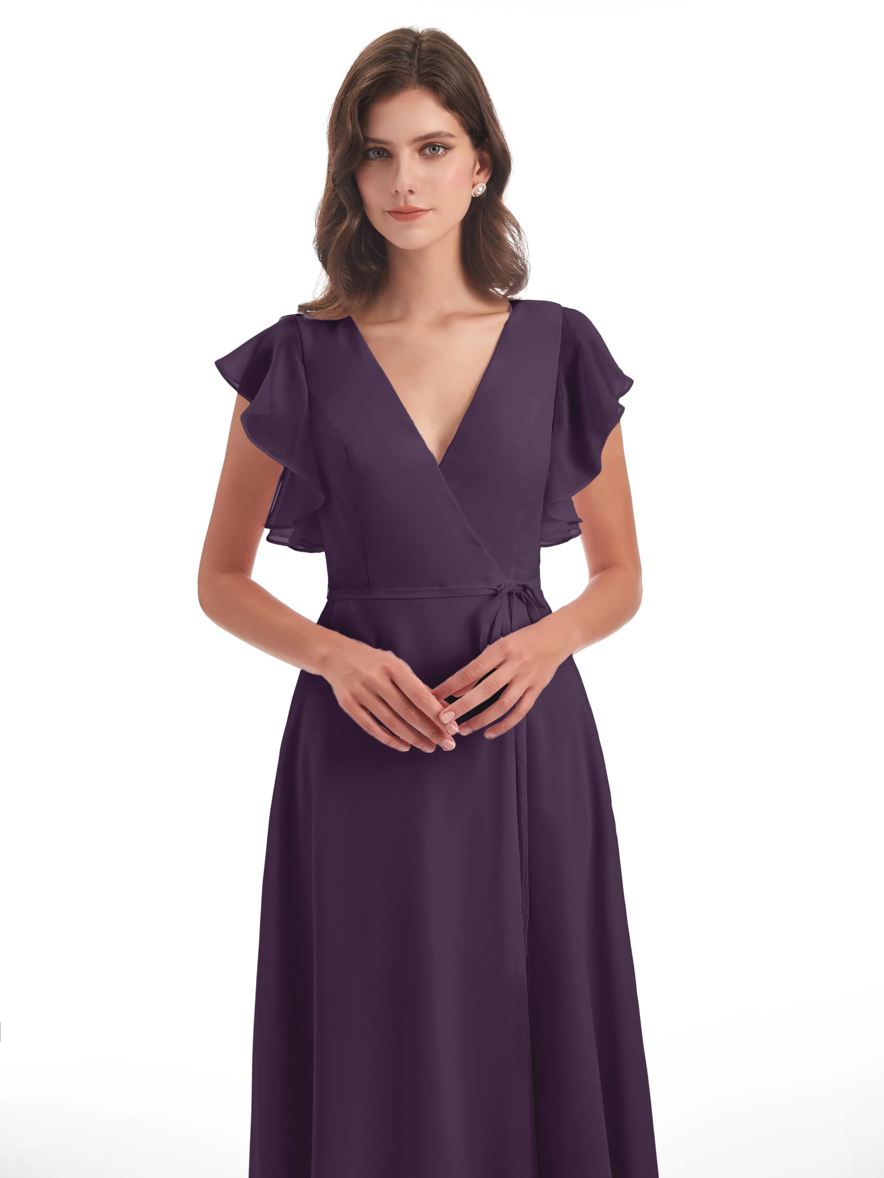 Dark Plum Bridesmaid Dresses Hope Charming V Neck Long Chiffon Bridesmaid Dresses