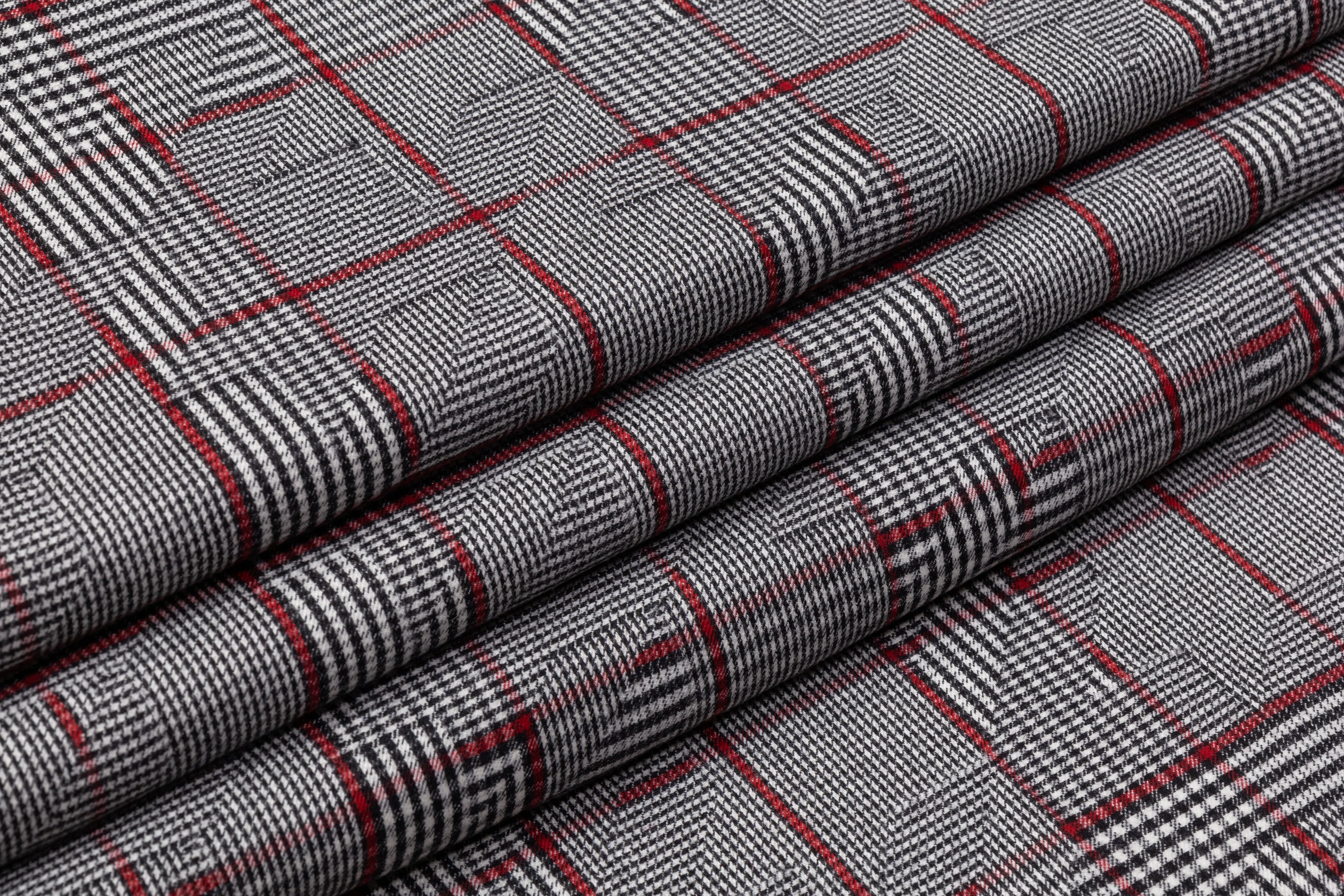 Deconstructed Glen Check Italian Wool Suit - Gray / Red / White