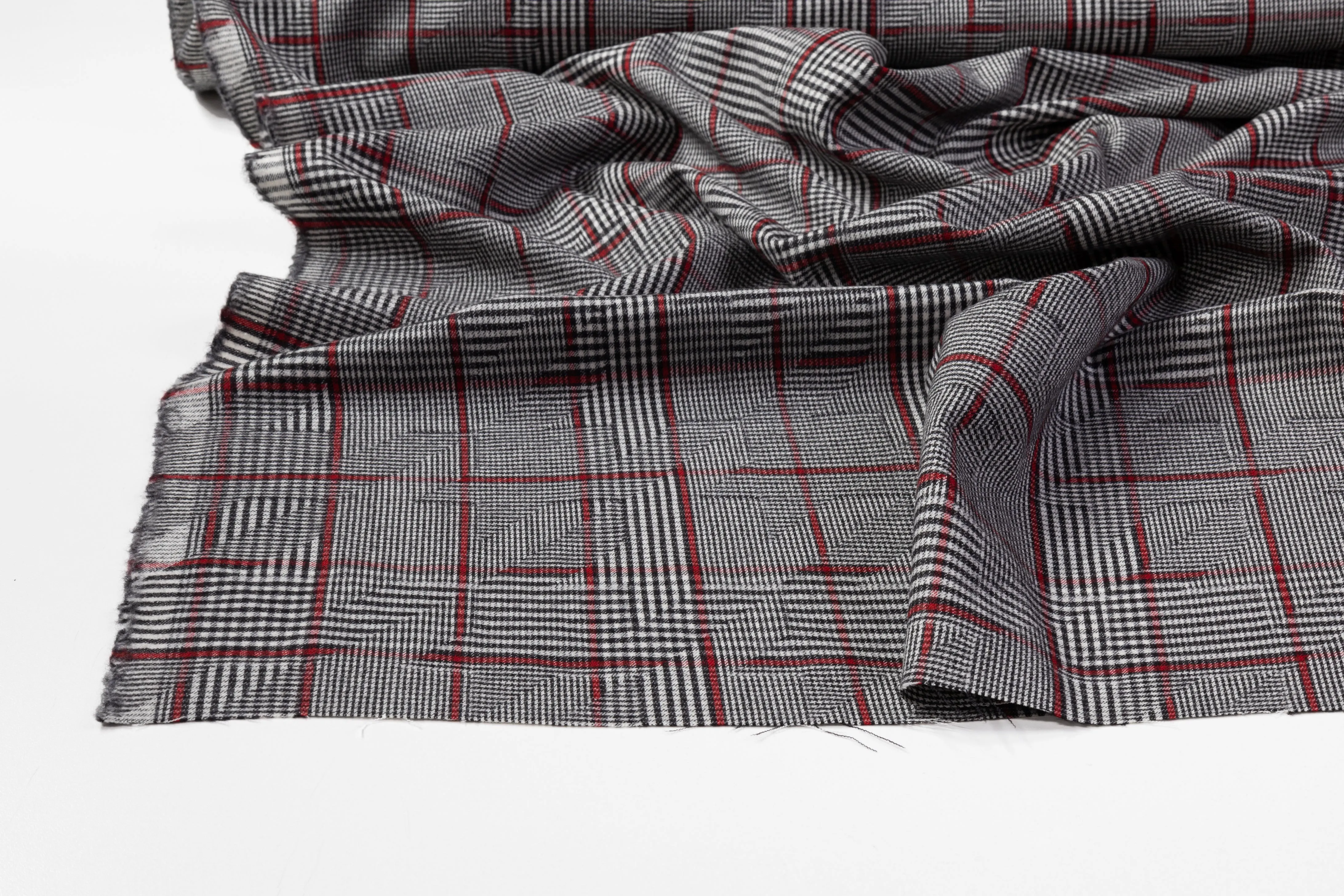 Deconstructed Glen Check Italian Wool Suit - Gray / Red / White