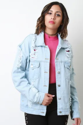 Distressed Slashed Back Denim Jacket