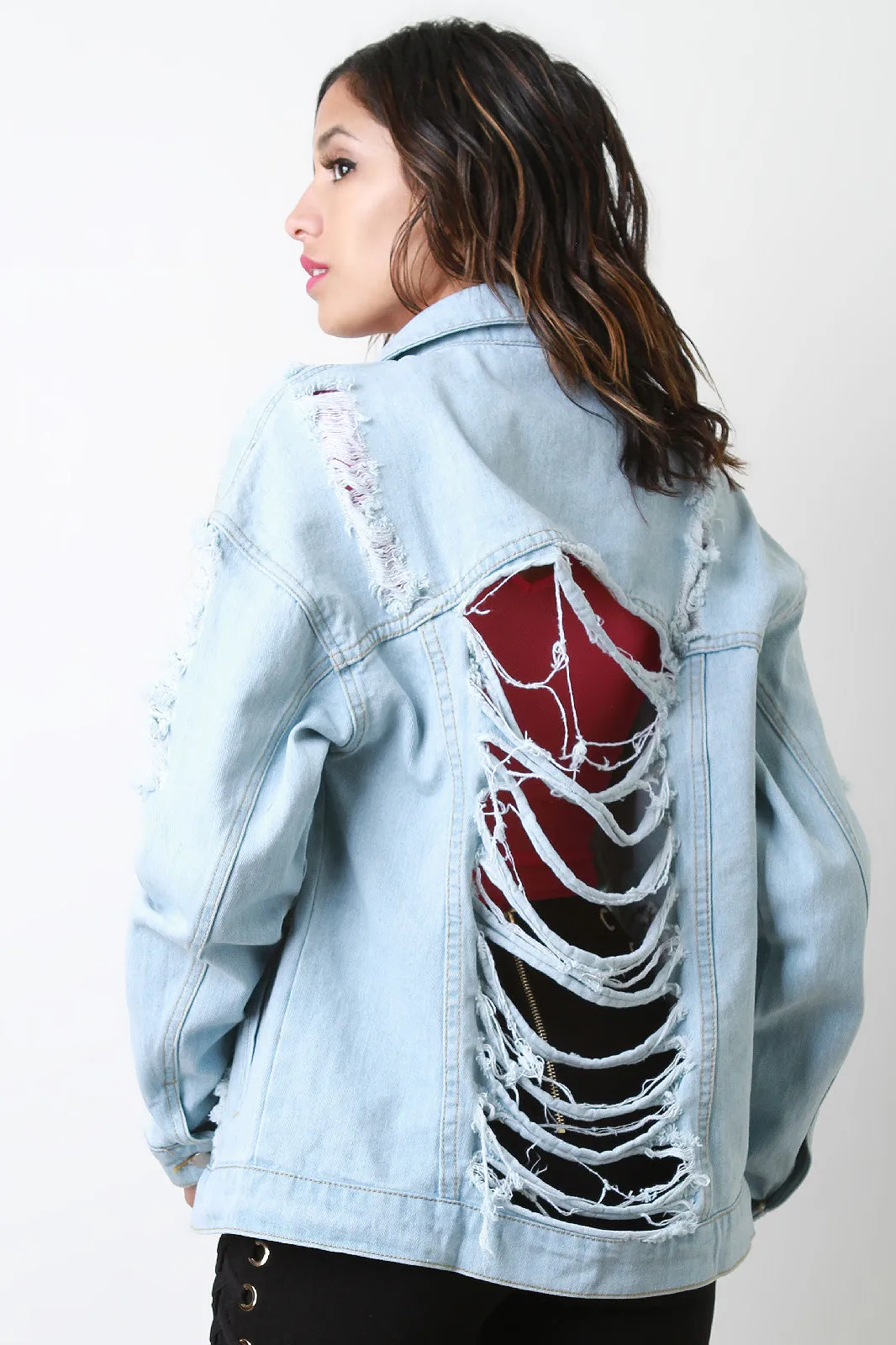 Distressed Slashed Back Denim Jacket