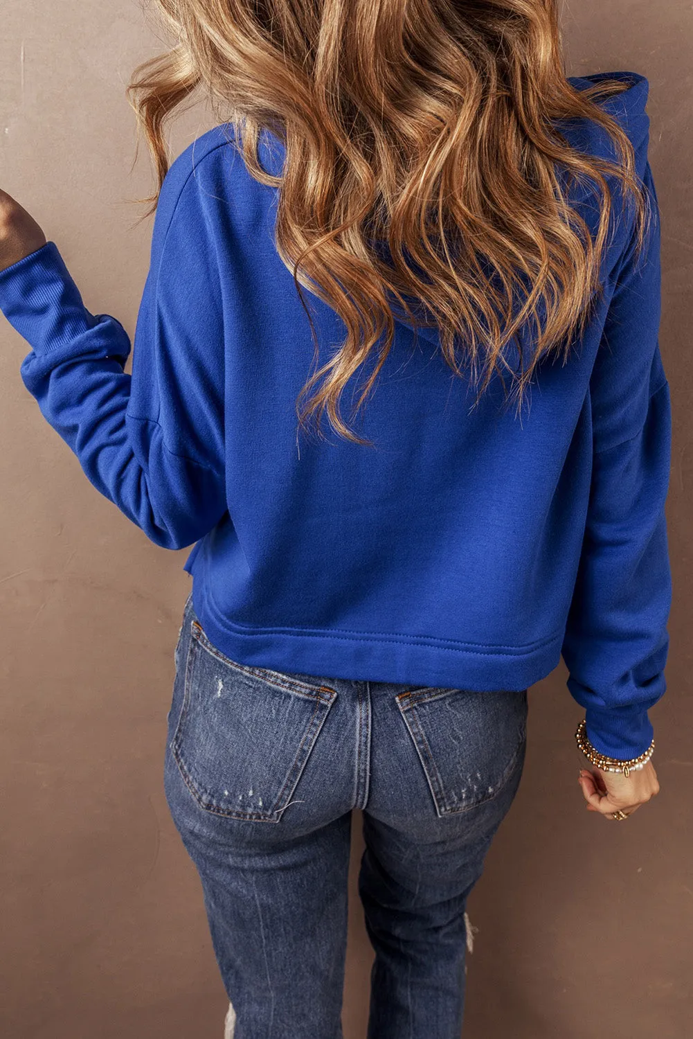 Drop Shoulder Cropped Hoodie