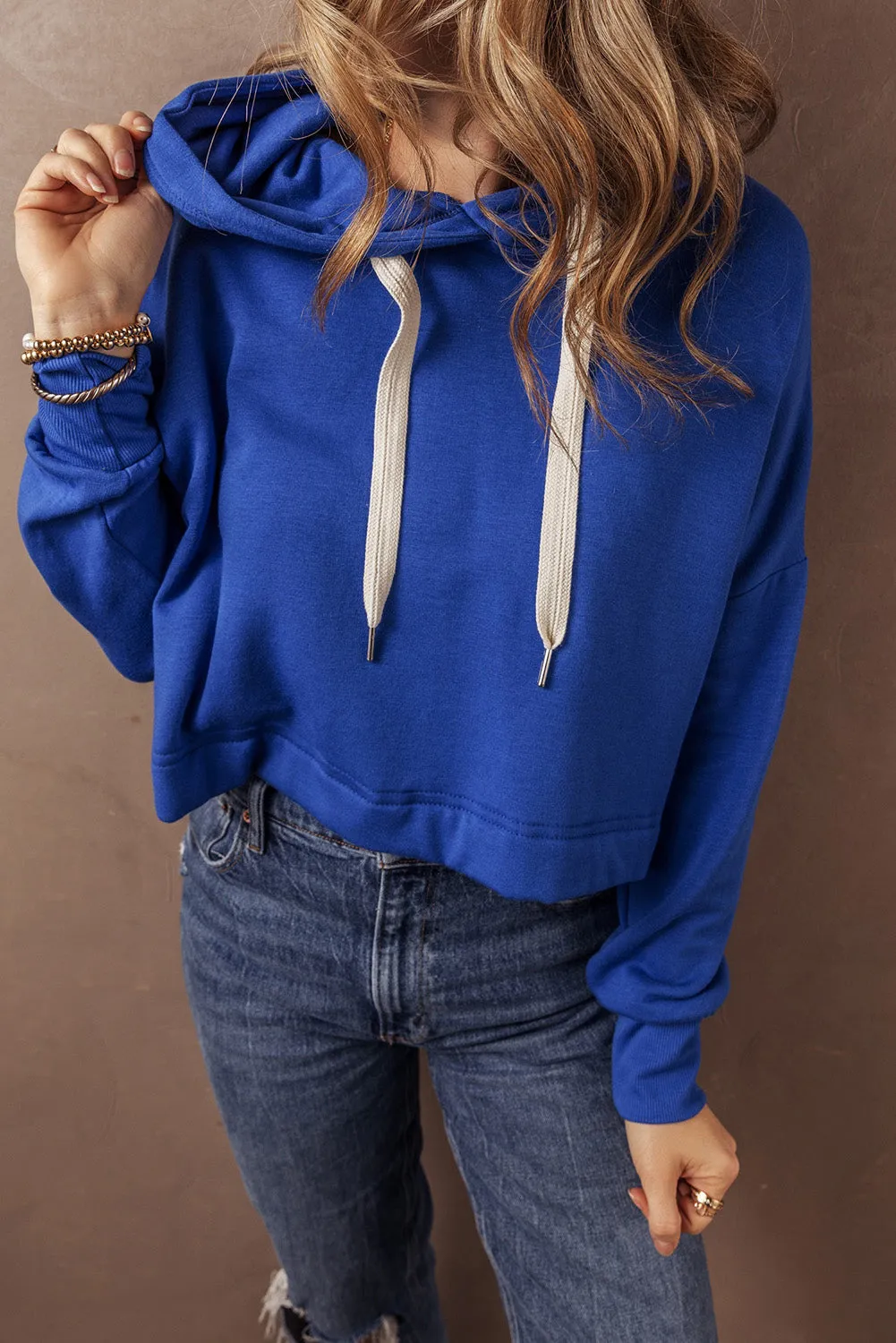 Drop Shoulder Cropped Hoodie