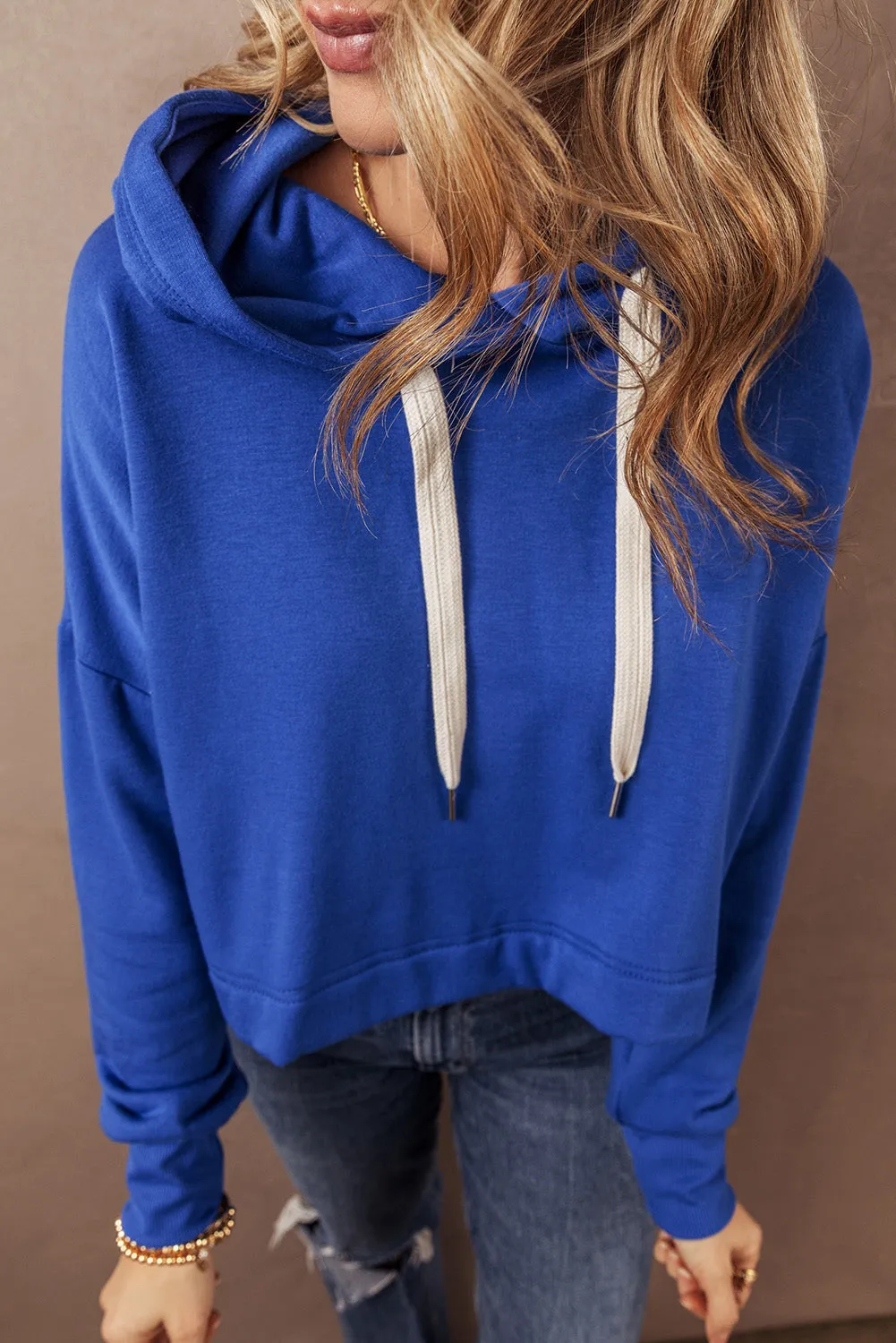 Drop Shoulder Cropped Hoodie