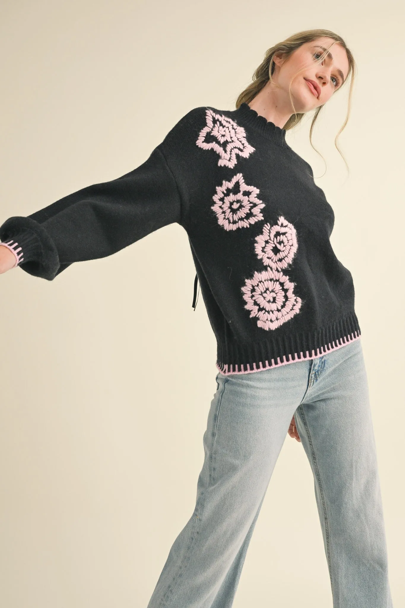 EMBROIDERED FLOWERS SWEATER