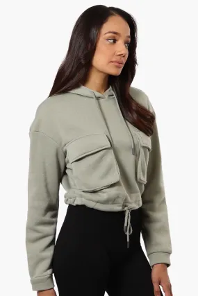 Fahrenheit Cropped Front Flap Pocket Hoodie - Olive