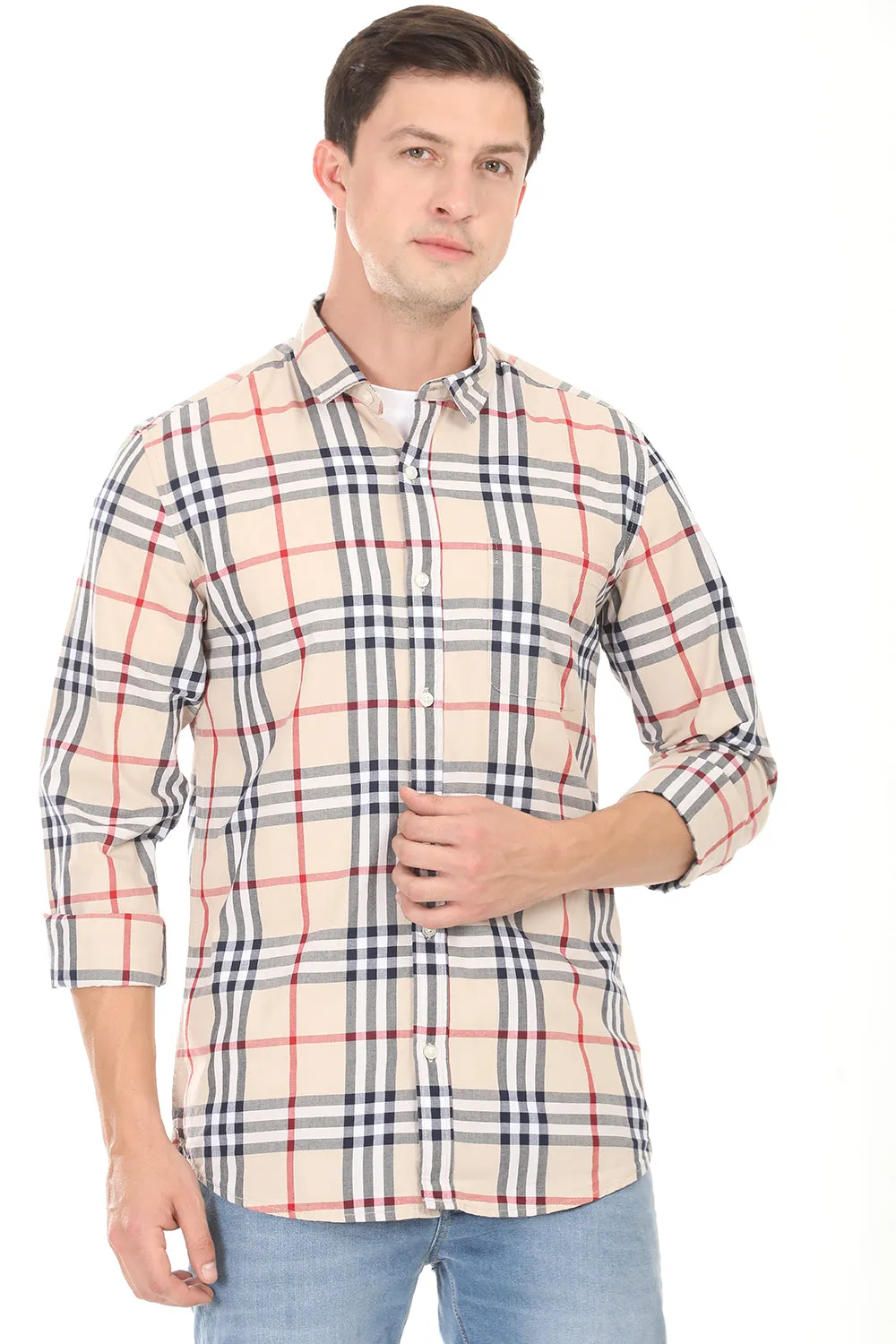 Gridline Checkered Shirt - Beige