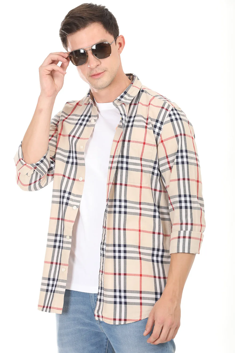 Gridline Checkered Shirt - Beige