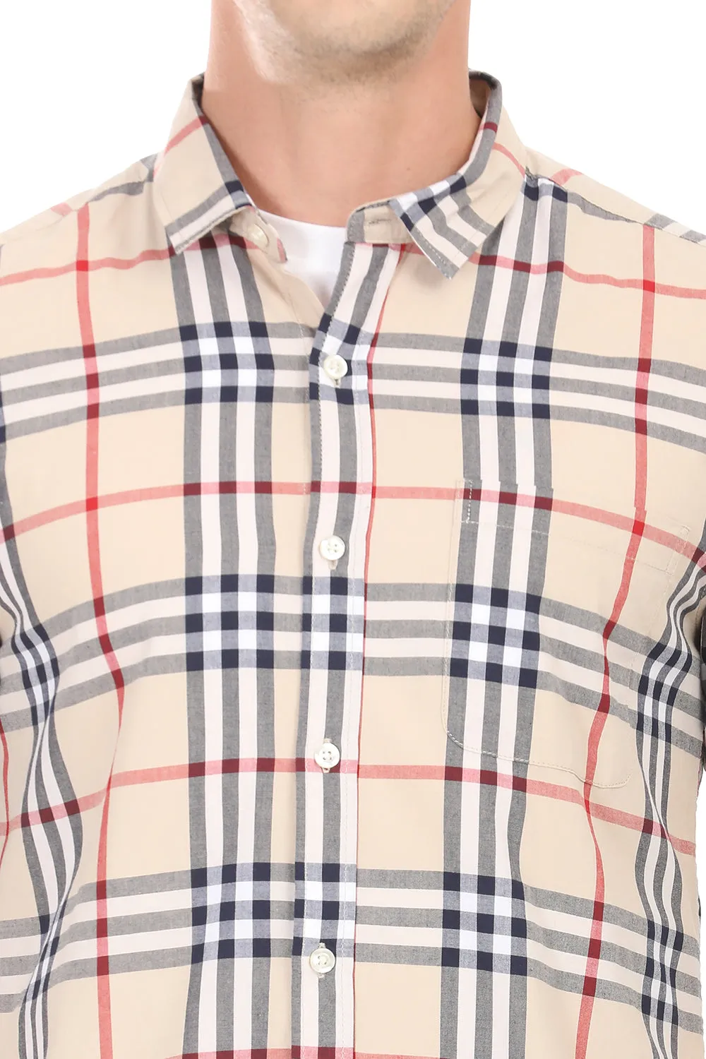 Gridline Checkered Shirt - Beige