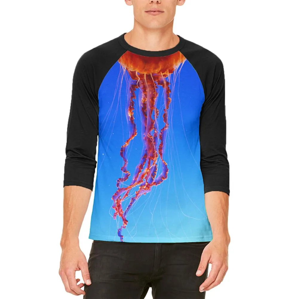 Halloween Orange Nettle Jellyfish Costume Mens Raglan T Shirt