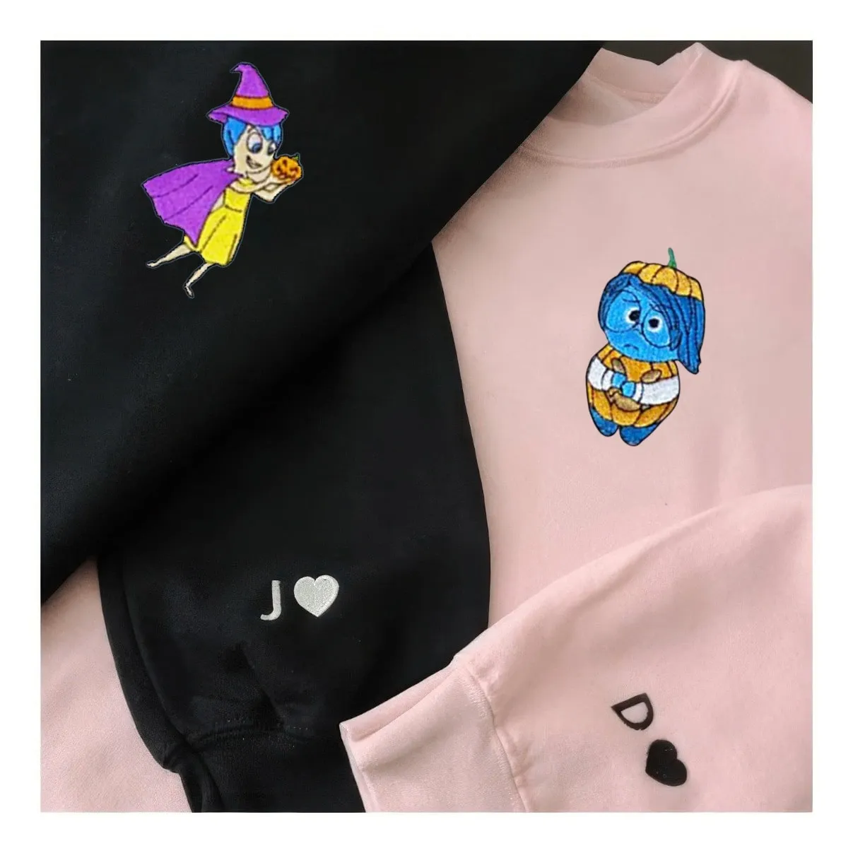 Happy and Sadness Couple Matching Hoodies - Custom Embroidered Matching Hoodies For Couples